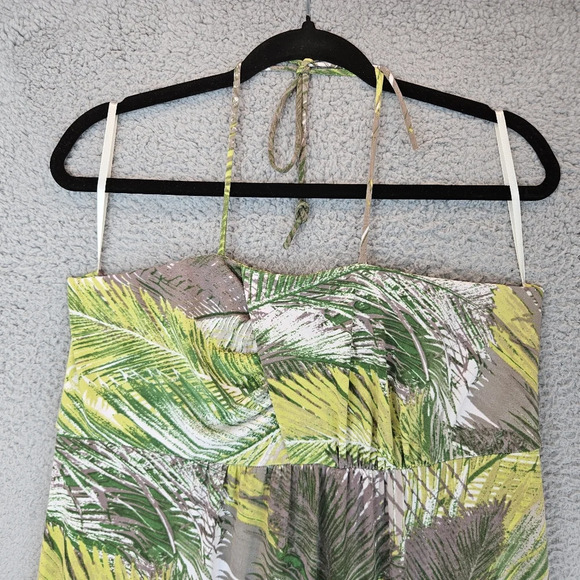 Tori Richards Womens Tropical Leaves Maxi Halter Dress Sz XL Vacation Beach - Picture 2 of 10